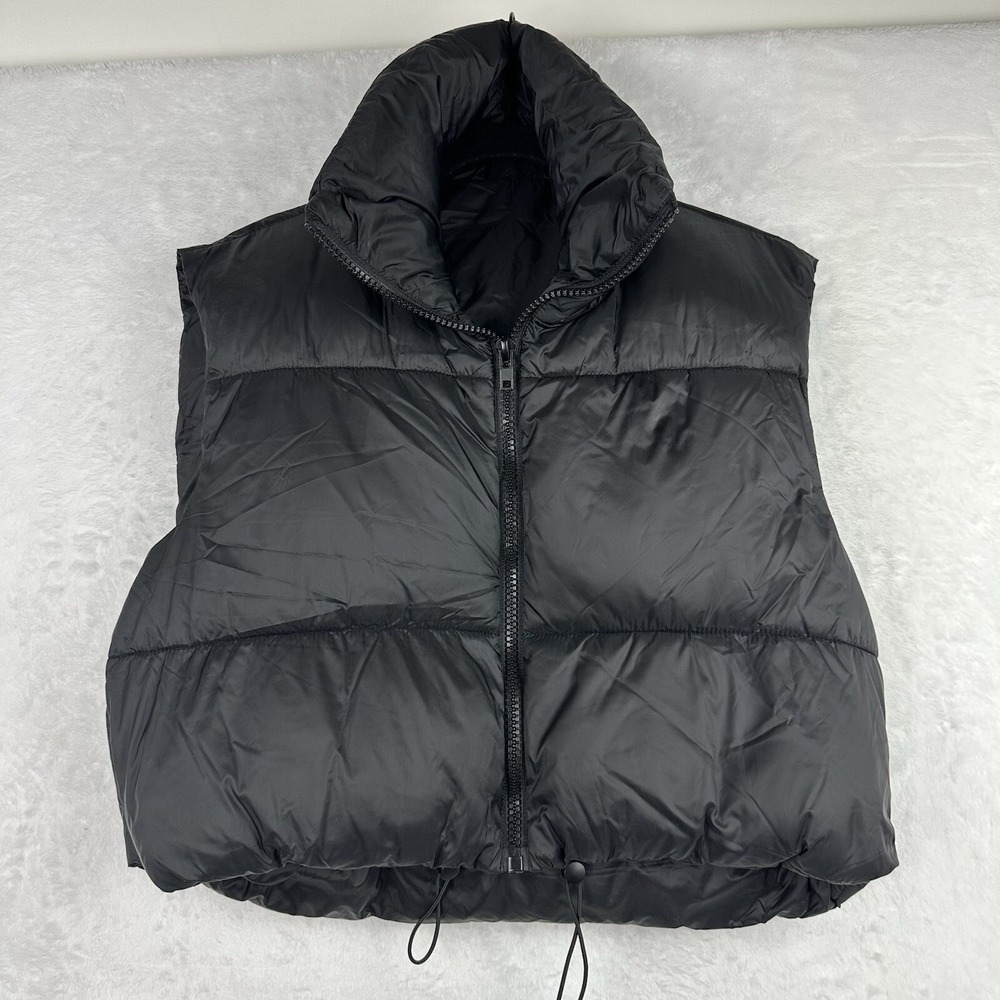 Unbranded Womens ‎ Small Black Cropped Puffy Quilted Jacket Ski Snow Front Zip